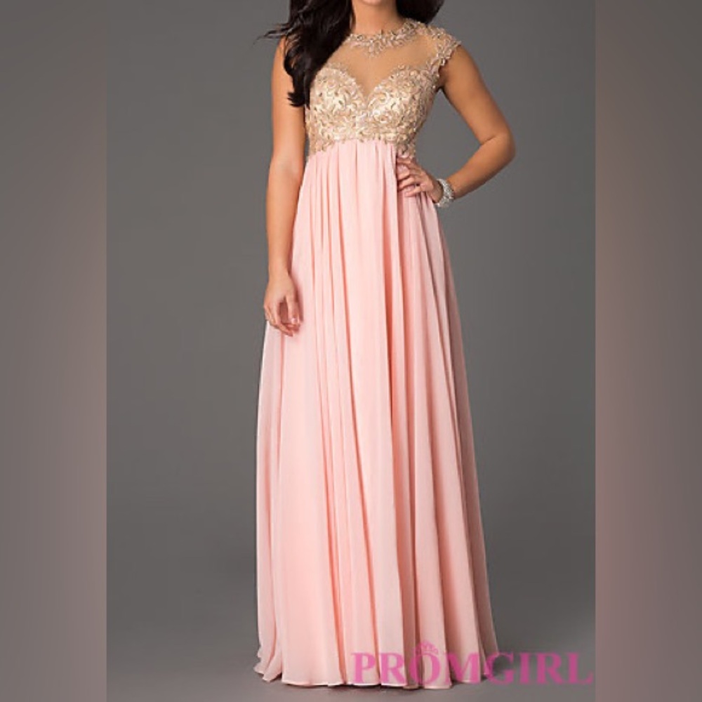 Elegant Gold and Pink Embroidered Prom Dress
